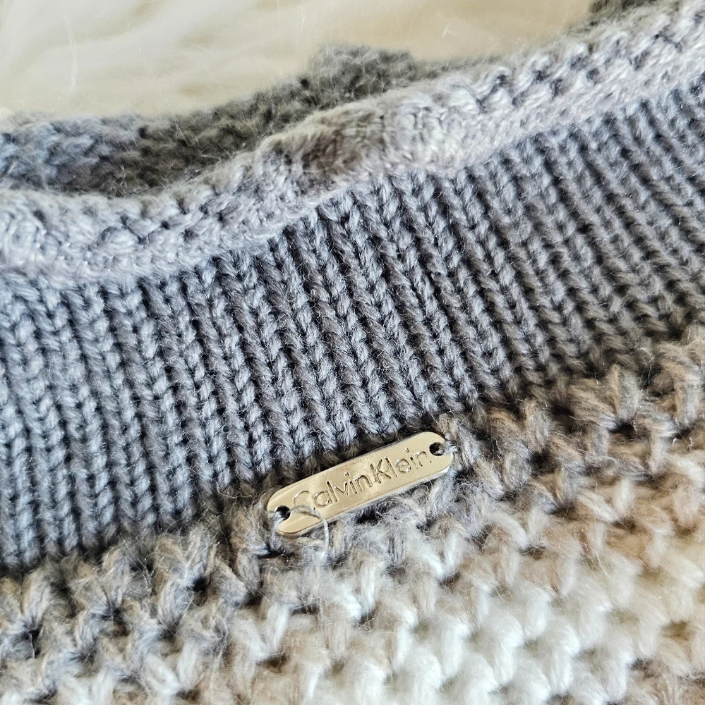 Calvin Klein Infinity Waffle Striped Tan Gray White Loop Winter Knit Scarf
